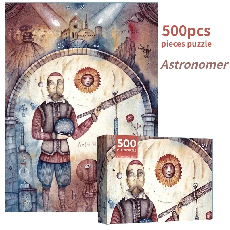 

High Quality 38*52cm Adults 500 Pieces Paper Jigsaw Puzzles Astronomer Figure Statue Stress Reducing Daily Toys Christmas Gifts