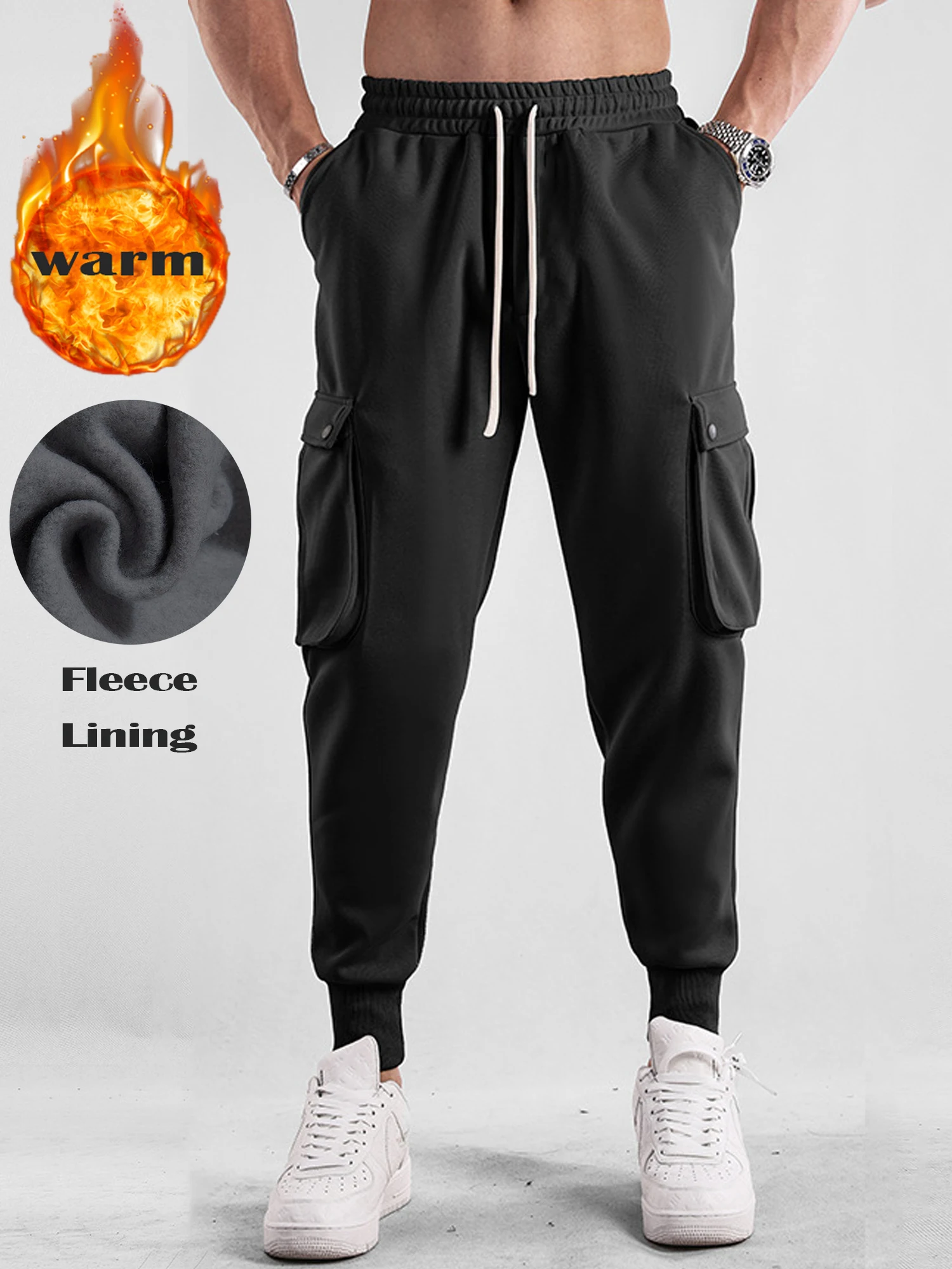 

Новинка 2024, мужские повседневные брюки, прямые брюки из хлопка и льна с завязками, свободный крой, несколько карманов, эластичные манжеты, весна-осень