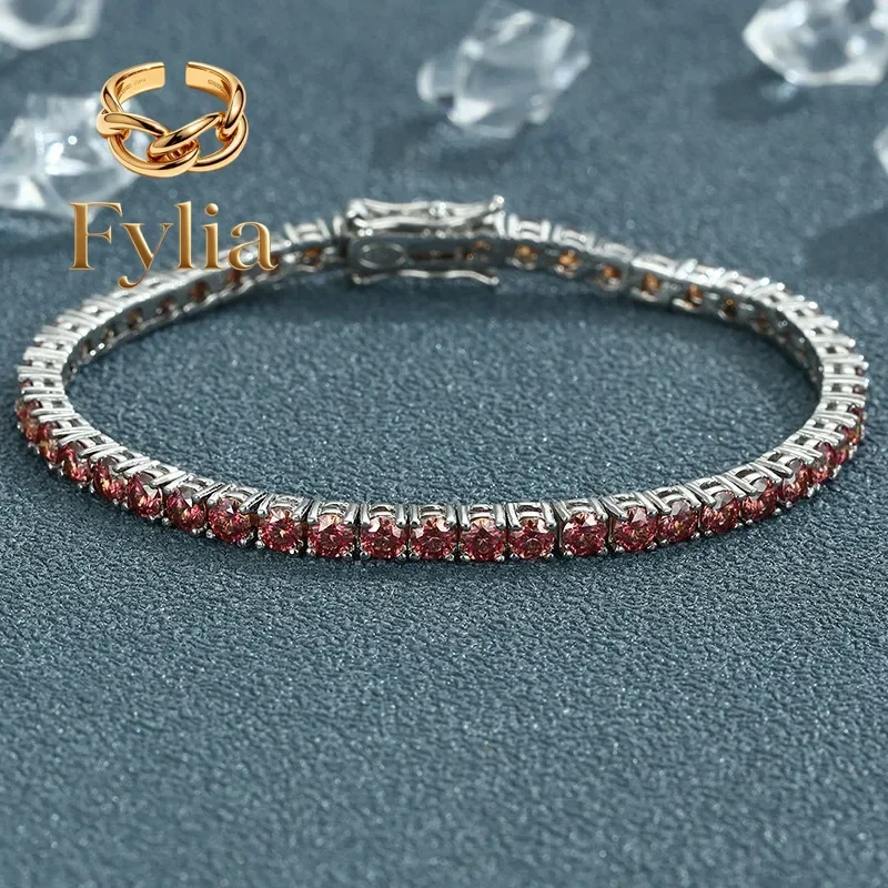 Fylia Jewelry   Luxury Solid Platinum PT950 Women's Orange 3MM 4mm Moissanite Diamond Bracelet Ins Niche Diamond Bracelet