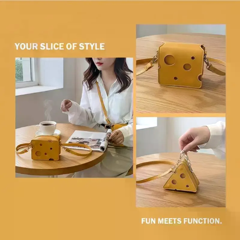 Women's Triangle And Square Cheese Shaped Mini PU Leather Bags Cute Earphone Lipstick Purses Handbags Crossbody Shoulder Bag