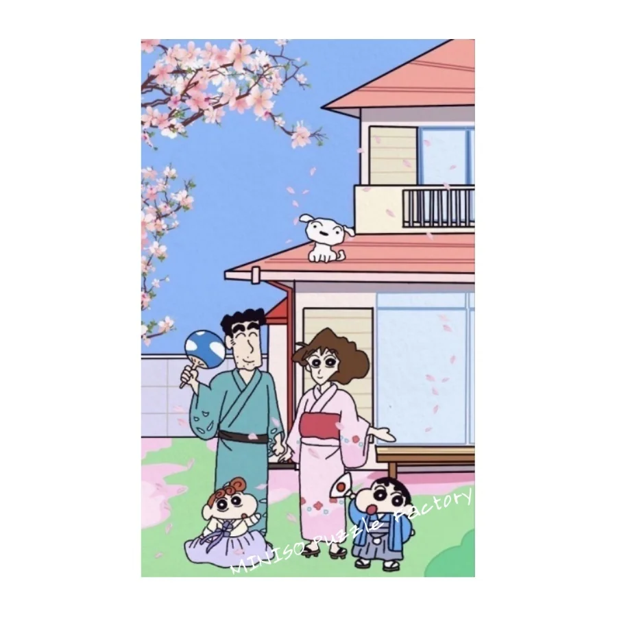 จิ๊กซอว์ปริศนา Crayon Shin Chan กิโมโน Cherry Blossom Tangram สําหรับเกมเด็กขนาด 108/200/300/500/1000 ชิ้นปริศนาไม้