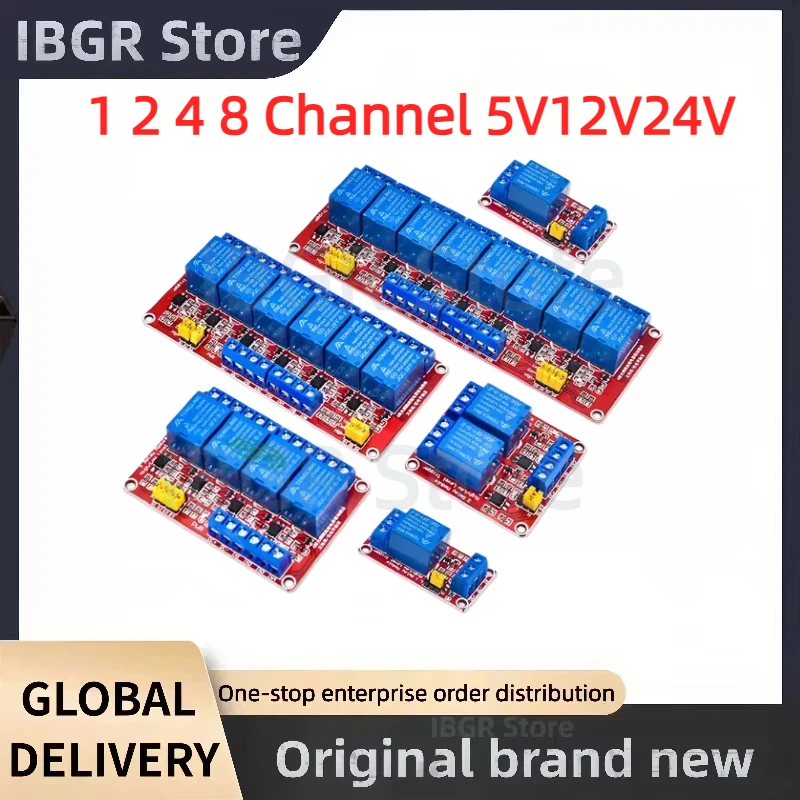 1 2 4 8 Channel 5V 12V 24V Relay Module with Optocoupler Isolation Development Board Supports High-level or Low-level Triggering