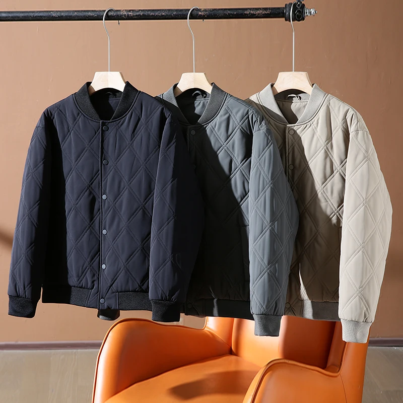 

Мужская утепленная куртка из хлопка с 3D-вышивкой в виде ромбов, ветрозащитная, водоотталкивающая, модная, в городском стиле, с бейсбольным воротником.