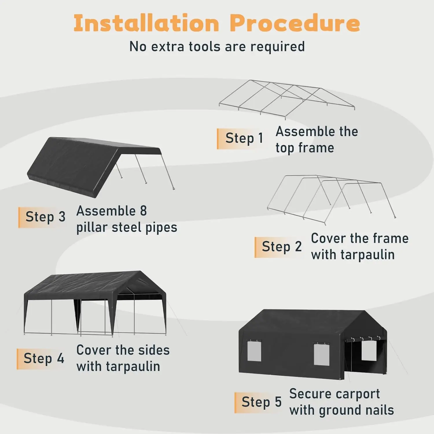 12x20ft Carport Canopy - Portable Garage with Roll-Up Windows & Walls（Wilderness Gray）