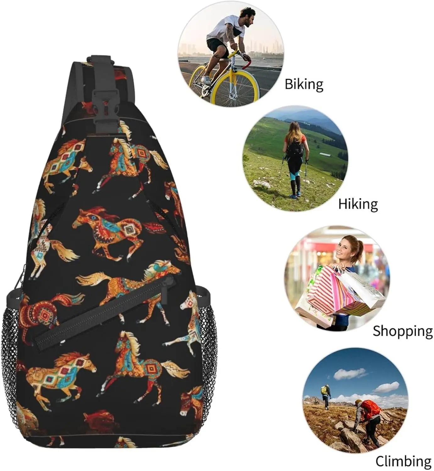 Brown Horse Print Cross Bag Brust Umhängetasche Herren Cross Brust verstellbare Outdoor-Reisetasche wasserabweisend