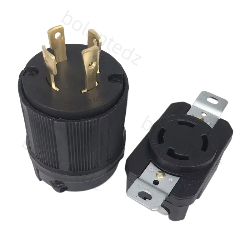 สีดํา UL 30A 125V 250V NEMA L14-30P L14-30R อุตสาหกรรม Twist Lock ปลั๊กไฟ 4 เสาแผง Receptacle Connector ชายหญิงซ็อกเก็ต