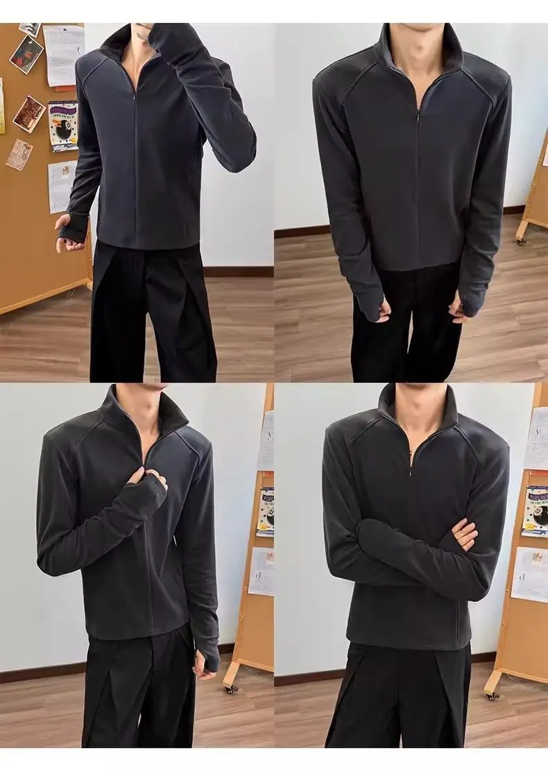 Cardigan Hoodie Men's Autumn And Winter Shoulder Half High Collar Long Sleeved T-shirt Slim Fit Cycling Sports Jacket