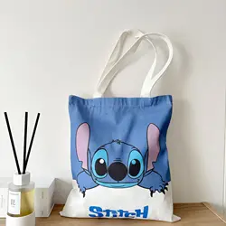 Bolso de mano de lona de dibujos animados Lilo & Stitch para mujer, bolsa de mano de gran capacidad con patrón de Ángel de Anime de Disney, bolso de compras informal, 2024