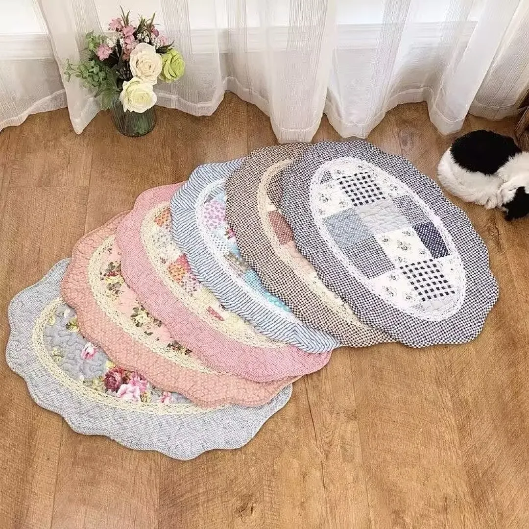 40×60cm Quilted Oval Floor Mat Cotton Dust Doormat Non Slip Entrance Footpad Bedroom Bedside Carpets Balcony Tatami Mats