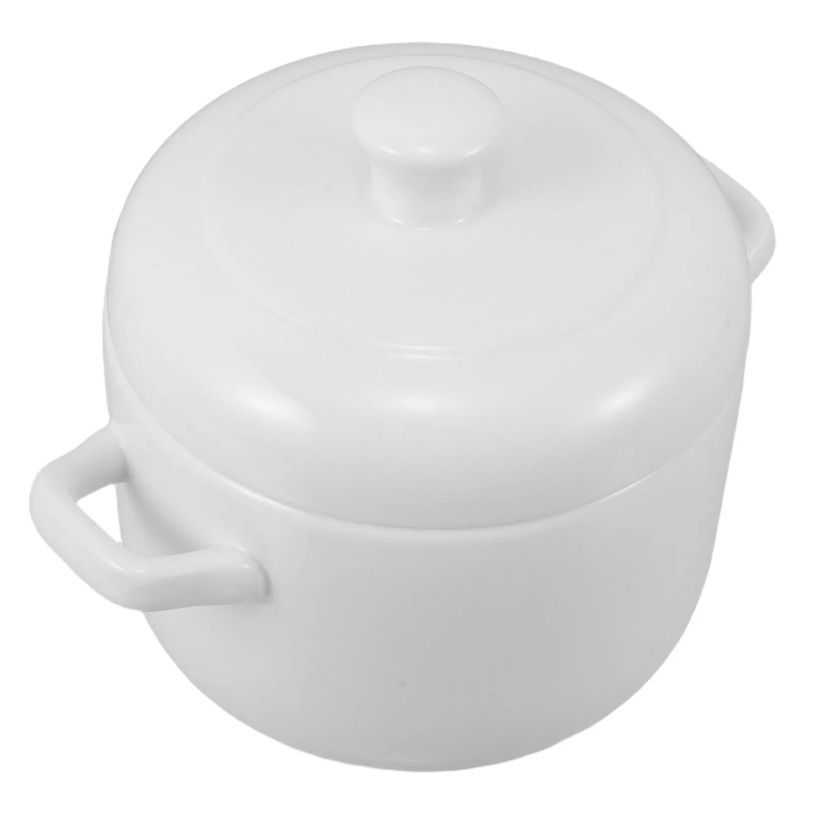 600Ml Dual Handle Ceramic Stew Pot White Porcelain Soup Crocks for Slow Cooking Retains Flavor Nutrients Perfect for Family