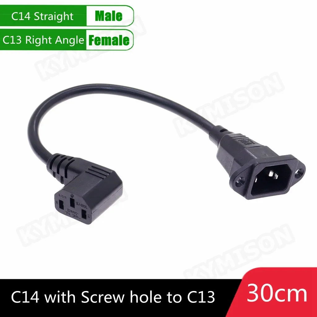 IEC320 C14 to C13 Extension cord,C14 with screw holes and C13 Short, 30cm lenght, H05VV-F 3G0.75mm