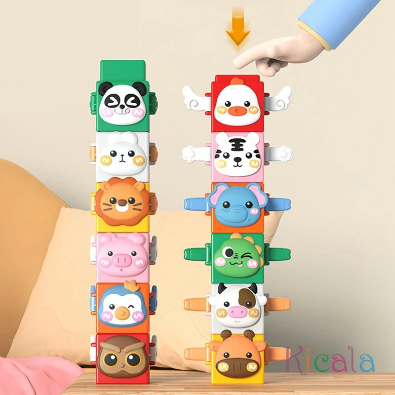 Zabawki edukacyjne dla dzieci Zestaw klocków konstrukcyjnych Push Animal Toy Table Toy Cartoon Animal Stack Toy