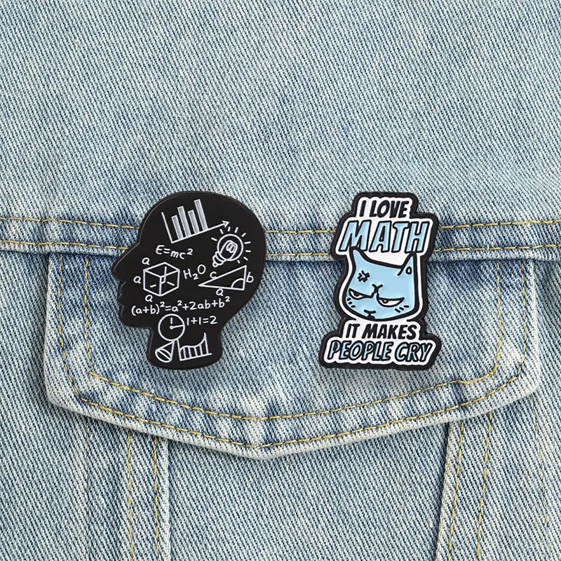 Fun Math Theme Badge I Love Math It Makes People Cry Enamel Pins Grumpy Blue Cat Brooch Gift Physics Math Formulas Accessories