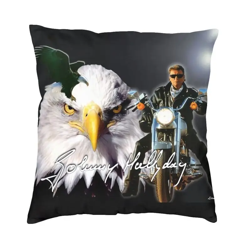 Luxury Johnny Hallyday Avec Aigle Cushion Cover for Sofa Polyester Motorcycle Pillow Case Home Decor Pillowcase