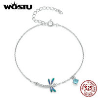 WOSTU 925 Sterling Silver Original Dragonfly Charm Bracelets Women Adjustable MINI Zircon Bracelet Chain Link Birthday Jewelry