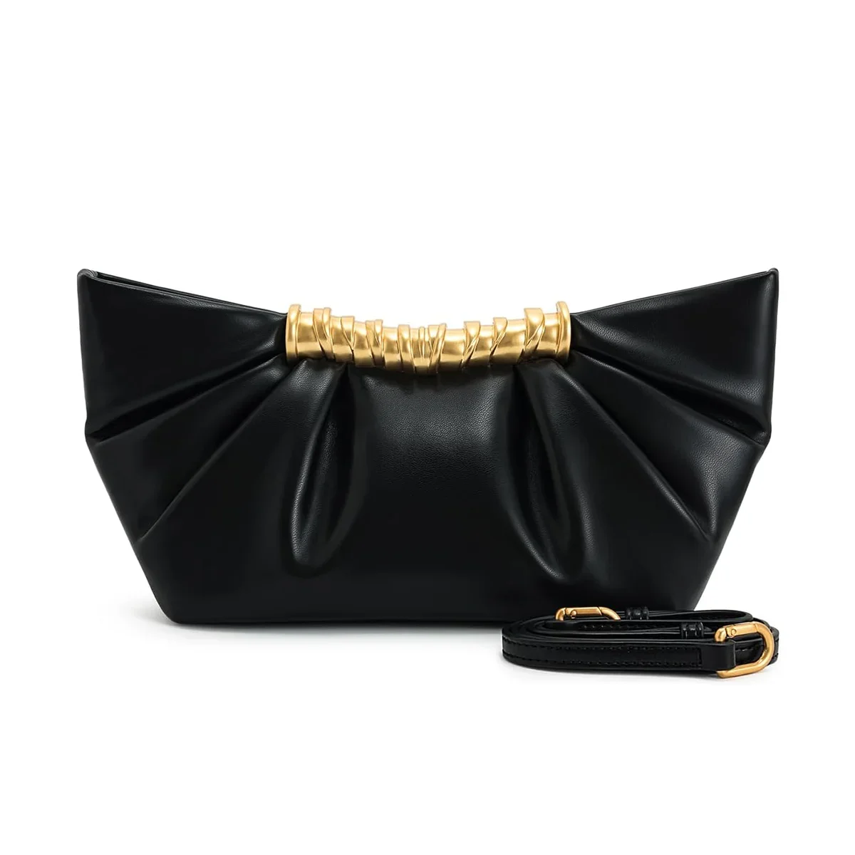 

JIOMAY 2026 New Black Pu Pleated Clutch with Metal Splicing, Fashion High-End Unique Design Shoulder Crossbody Bag for Women