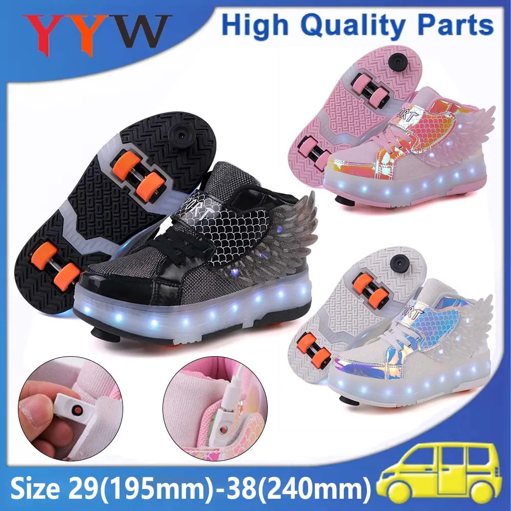 

2025 New Wheels Shoes Inline Skate Shoes With LED Light For Boys Girls Outdoor Skating Parkour Roller Sneakers Gift Size 29-38