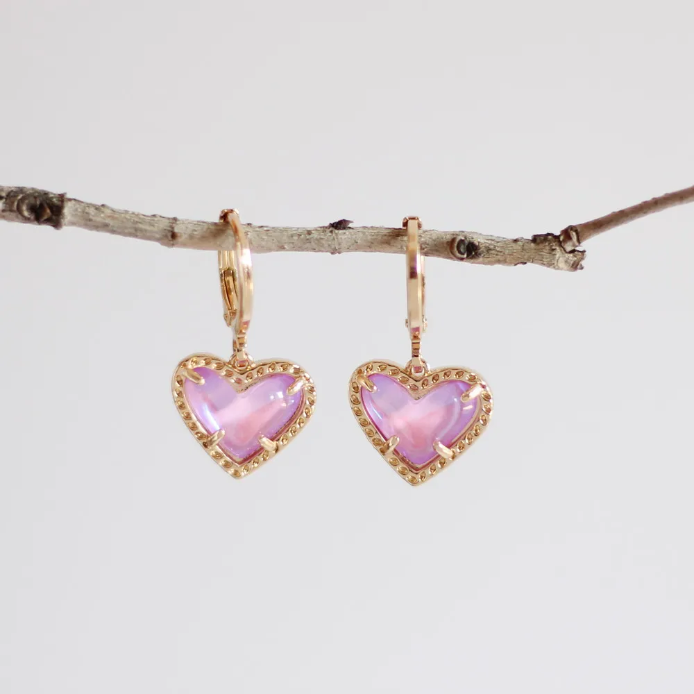 Heart Shape Dichroic Glass Heart Drop Earrings for Women