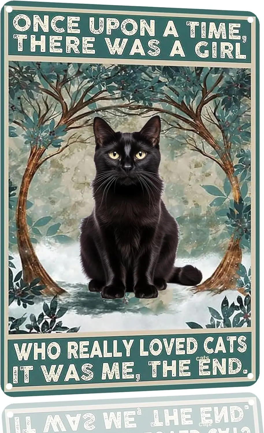 Funny Black Cat Metal Tin Sign - Once Upon A Time There Was A Girl Who Really Loved Cats - Metal Art Poster Gift For Women And G