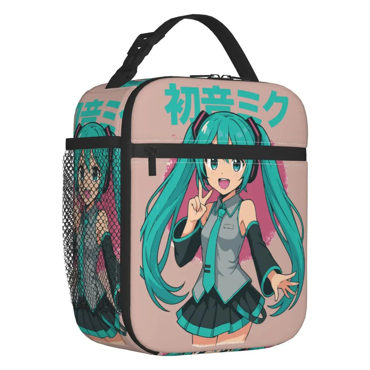 カスタム初音ミク-vocaloid-ロック再利用可能なランチボックス女性防水保温クーラー食品断熱ランチバッグ学校学生