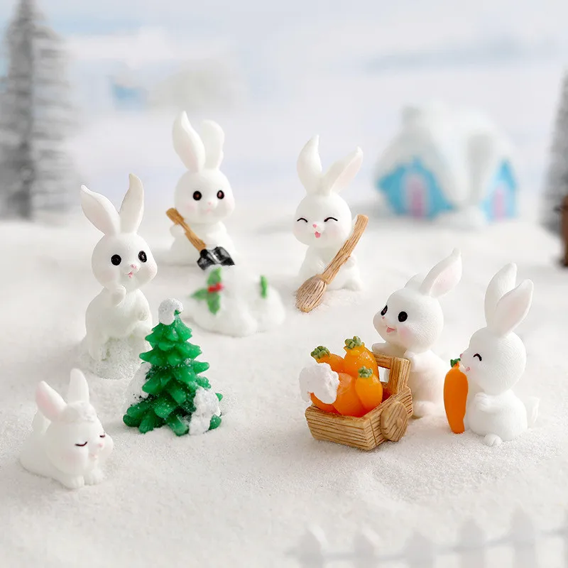 4 - 20Pcs Mini Rabbit Figurines Glow In Dark Ornament Fairy Bunny Miniatures Figurines Animal Garden Decoration DIY Home Decor