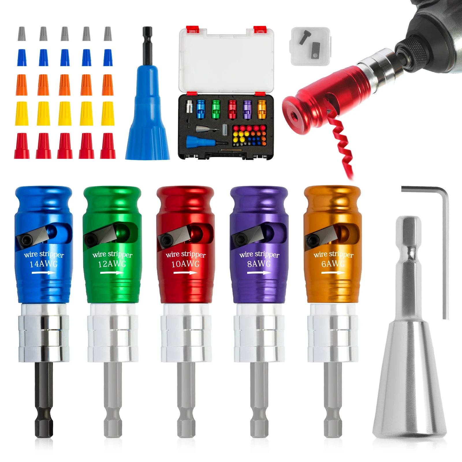 

Инструмент YIRU, инструмент для скручивания проволоки для дрели, 8/10/12/14 AWG, электрический инструмент для зачистки проводов, инструмент для скручивания проволоки для дрели