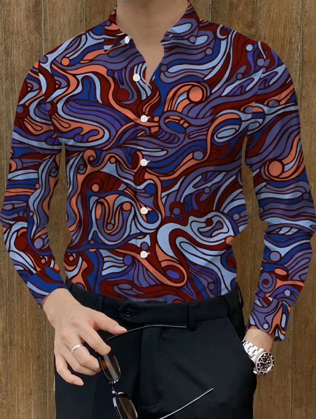 Men's Long Sleeve Plaid Shirt with Lapel Four-Way Stretch Party Workwear Print S-5XL Plus Size 2025