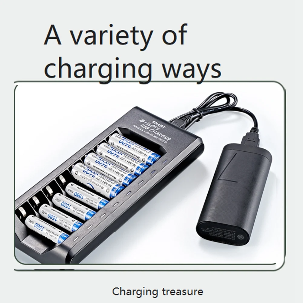 AA84 8 فتحة شاحن بطارية USB سريع مع مؤشر LED ضوء محول ذكي لبطارية 1.2 فولت AA AAA Ni-MH Ni-CD القابلة لإعادة الشحن
