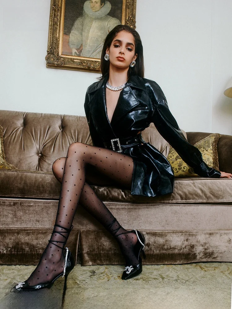 

Пальто Nana Jacqueline с вырезами на талии и поясом, укороченное, приталенное, из полиэстера, с V-образным вырезом, с длинными рукавами, в уличном стиле