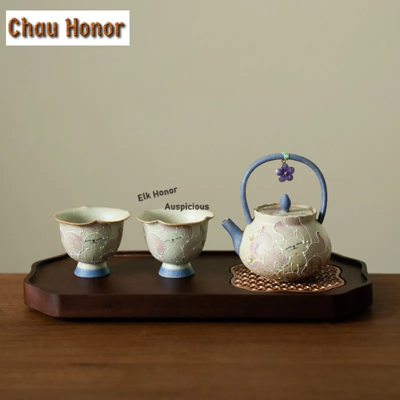 Pure Hand-painted Nine-tailed Fairy Fox Tea Set Complete Set Ancient Tea Ceremony Set Teapot And Tea Cup Set Tea Tray Teaware