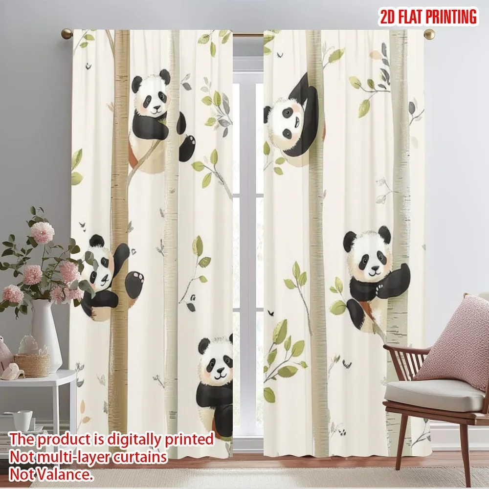 2pcs,2D plane printing Curtain Fabric Panda Escapade Versatile Polyester Fabric (without rod) Decorations Inside Use for
