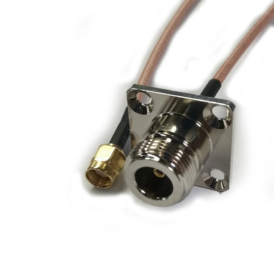 Adaptador de N-K a RP-SMA-J, Conector de enchufe Coaxial RF, Cable Pigtail de extensión con brida de cuatro agujeros, chapado en plata, RG316D, lote de 5 unidades