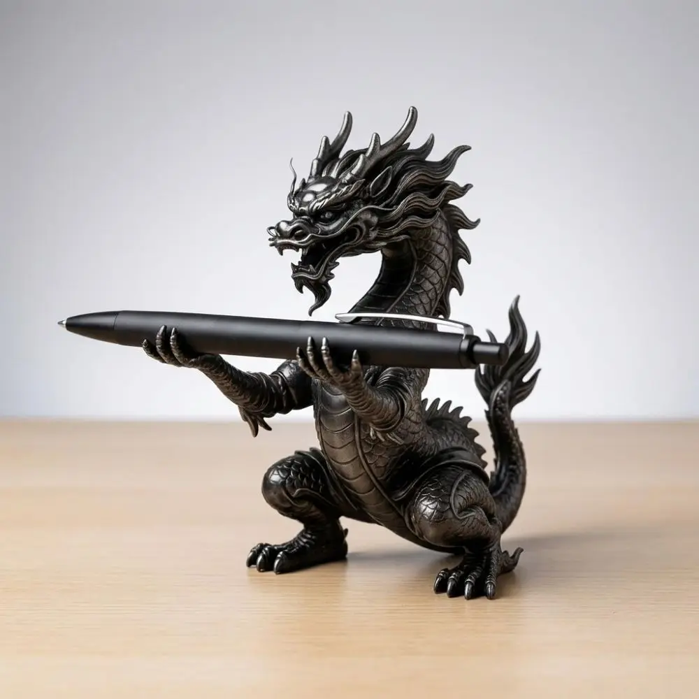 3D Printed Dragon Shaped Pen Holder Oriental Myth Cartoon Dragon Pen Stand Statue Plastic Vintage Style