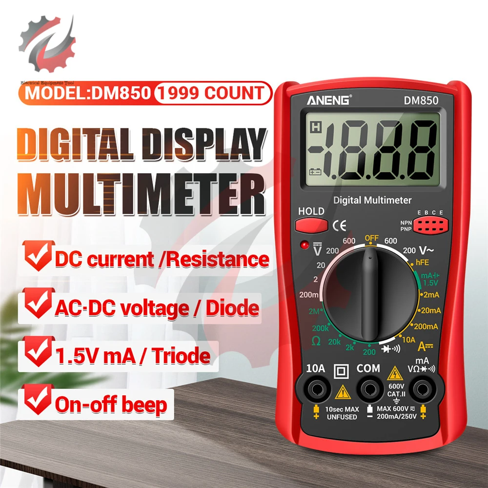 DM850 Automatic Professional Digital Multimeter 1999 Counts AC DC Voltmeter Ammeter Ohm Meter LCD Digit Voltage Current Tester