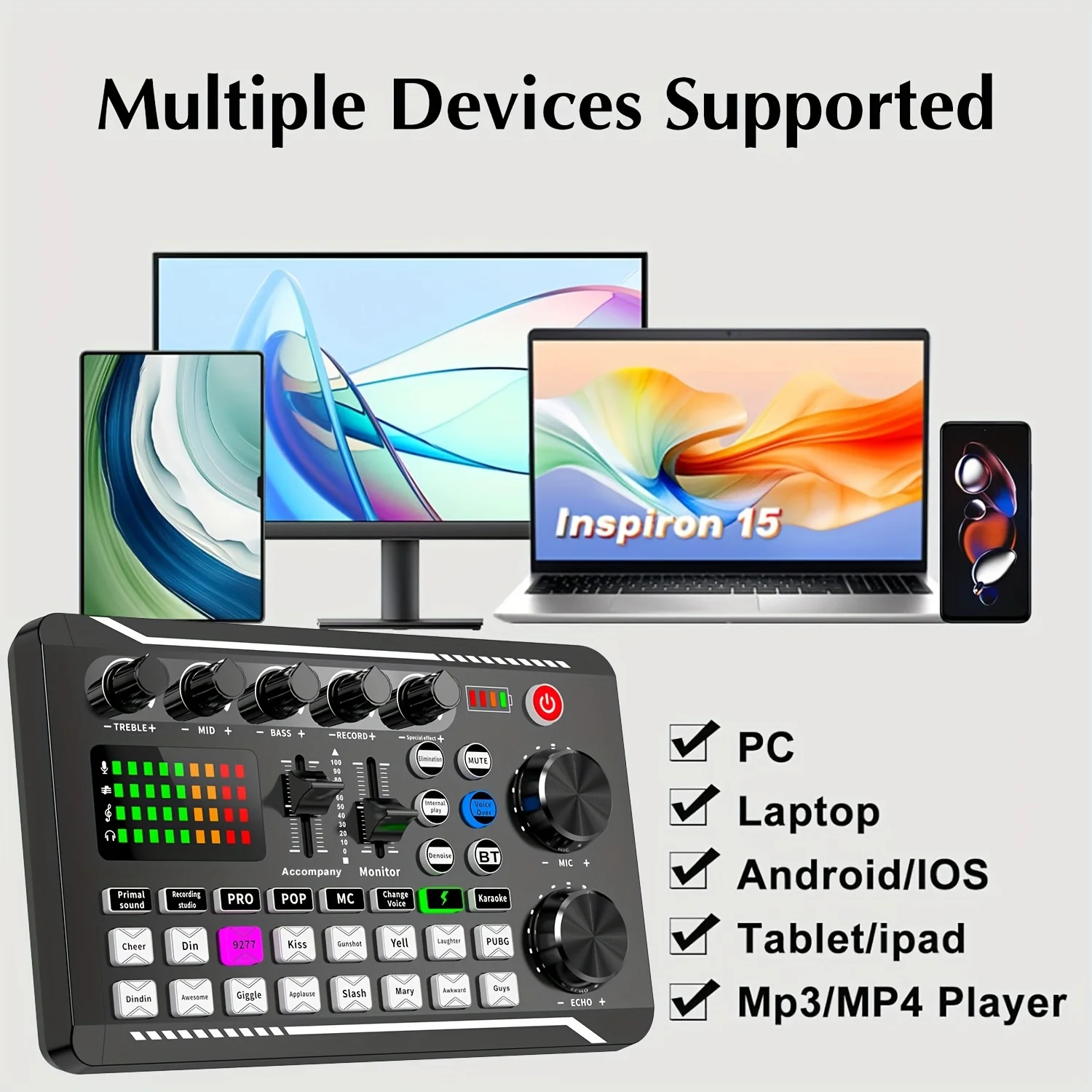 Rangkaian peralatan podcast, antarmuka audio all-in-one dengan mikrofon kondensor studio, ideal untuk podcasting