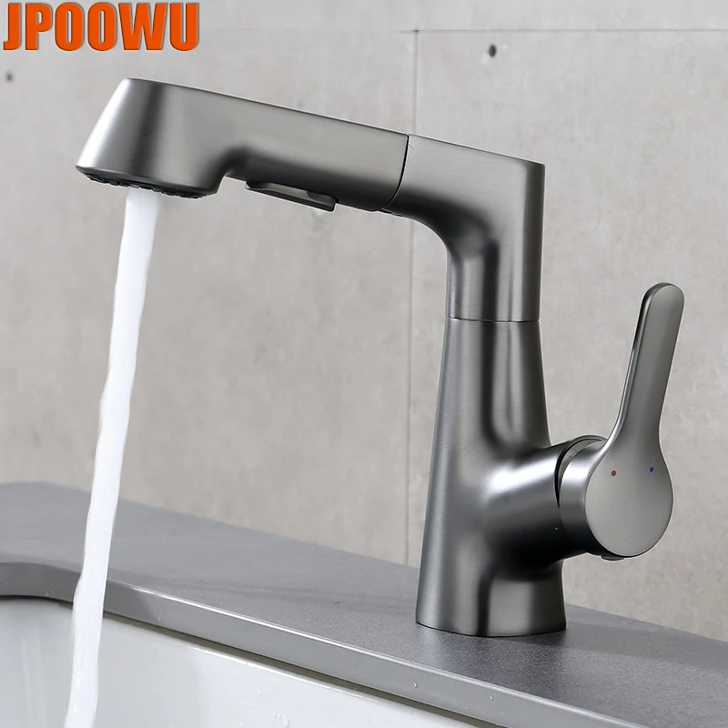 

Wash Basin Faucet Bathroom Pull Out Hot Cold Mixer Tap Sink Deck Mounted Copper Crane Modern Luxury Liftable Gun Gray Faucets