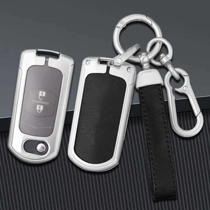 Metal Car Flip Key Case Cover Shell For Mazda 3 5 6 Series M6 RX8 MX5 2 3 Buttons Smart Keyless Key Protector Fob Bag Accessory