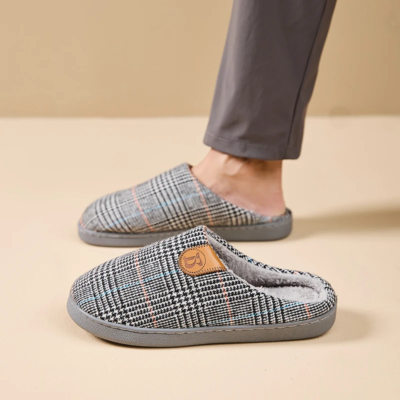 Men and women universal home slippers winter soft cotton striped slippers warm non-slip lightweight flat bottom cotton slippers