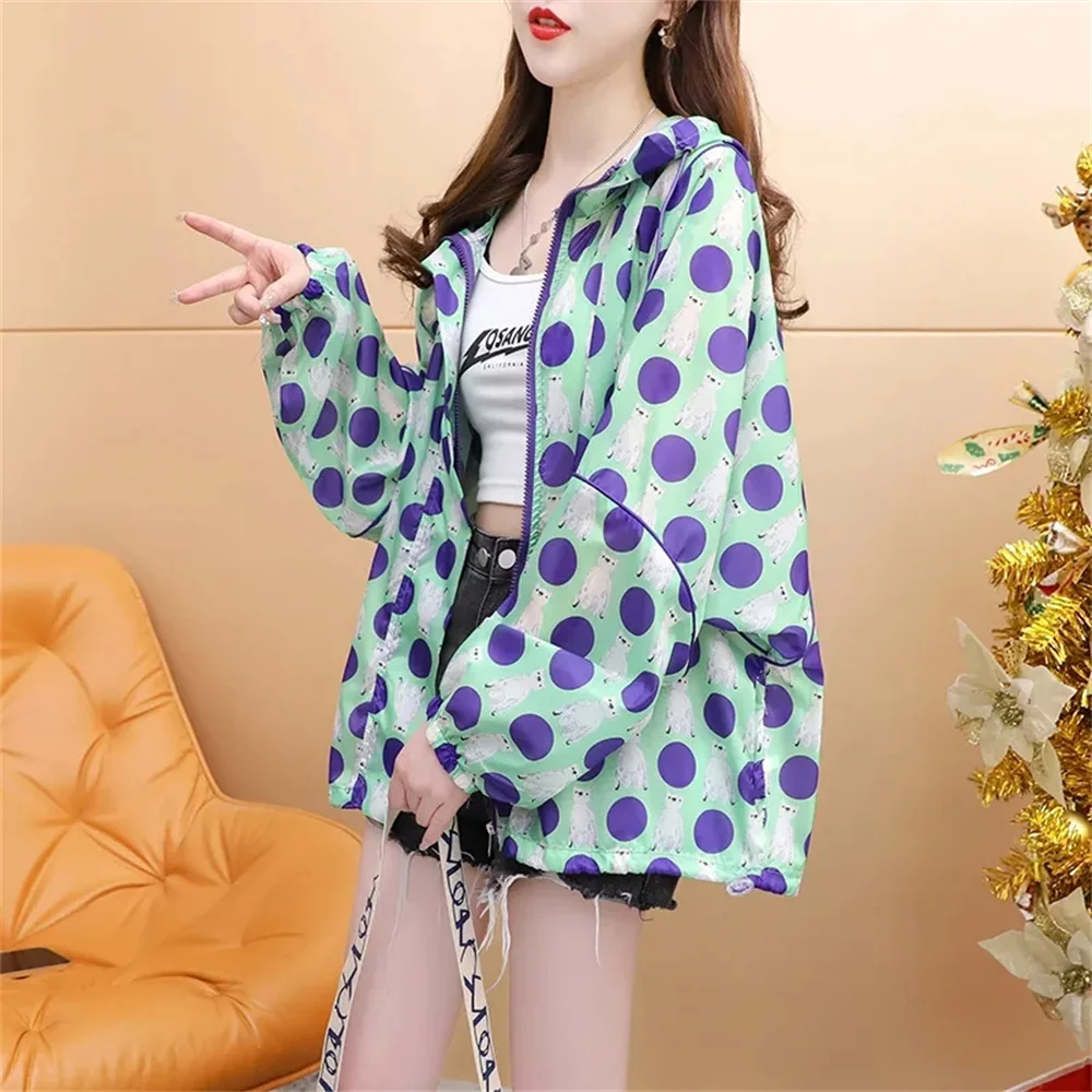 

Chaquetas Para Mujeres Hooded Printed Sunscreen Cardigan Jacket Women's Summer Thin Breathable Loose Sunscreen Clothing Jackets