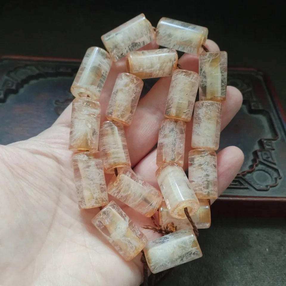 Natural Phantom Quartz Cylindrical Loose Beads Vintage Long Tube Crystal Bead Strand DIY Necklace Bracelet Jewelry Making