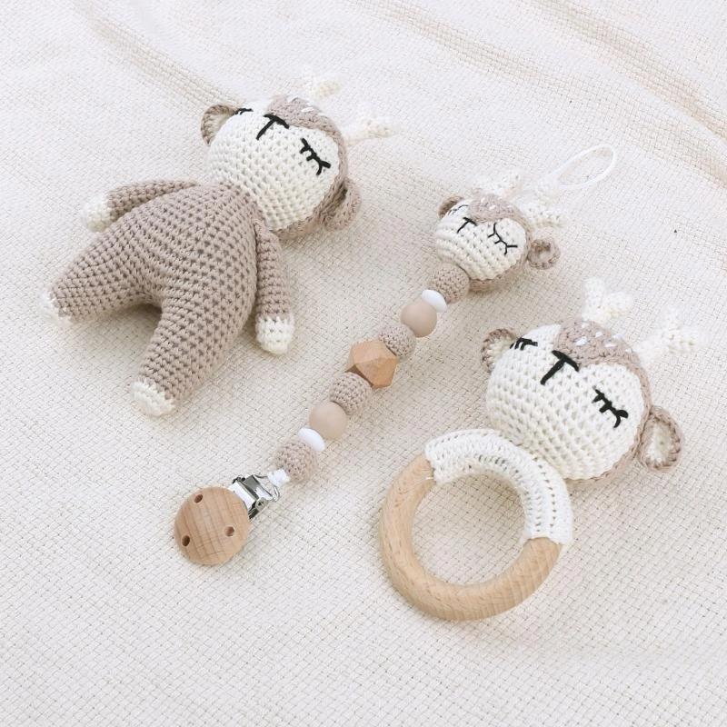 J15U Neutral Schnuller Clip Schnuller Halter Baby Beißring Ringe Baby Häkeln Hirsch