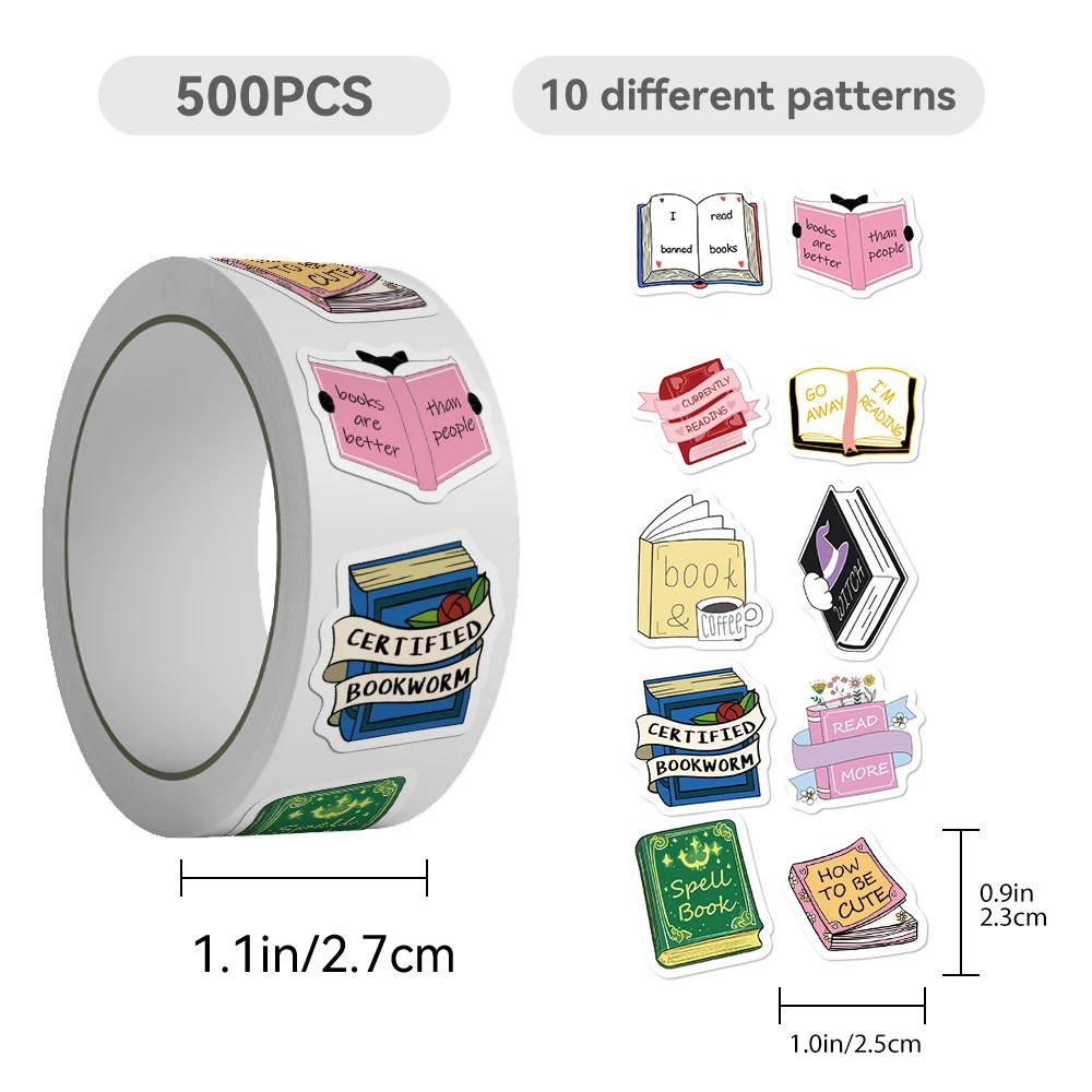 

500pcs/roll Cute Bookish Sealing Stickers Cartoon Creative Decals Decoration Notebook Phone Stationery Kids Reward Sticker Gift