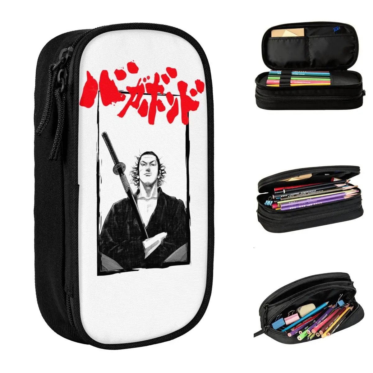 Estojos para lápis Vagabond Miyamoto Musashi Berserk, porta-canetas para estudante, sacos de grande capacidade, papelaria Zipper Office, diversão