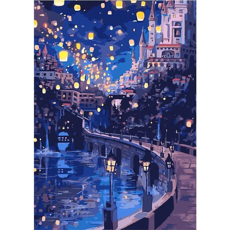 

GATYZTORY 40x50cm Painting By Numbers Handmade Night City Picture Drawing On Canvas Paint Kit Adults Crafts Home Decors Landscap