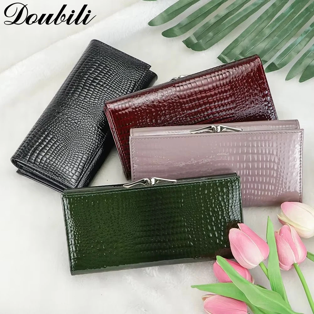 

Doubili Leather wallet long wallet with multiple card slots and crocodile pattern handbag for women