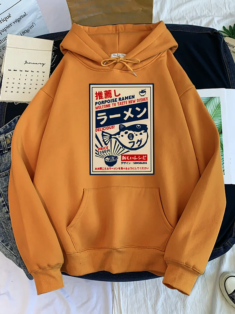 Puffer Fisch Ramen Japanischen Menü Poster Drucke Frauen Hoodies Mode Trainingsanzug Oversize Kleidung Herbst Mode Weibliche Sportswear