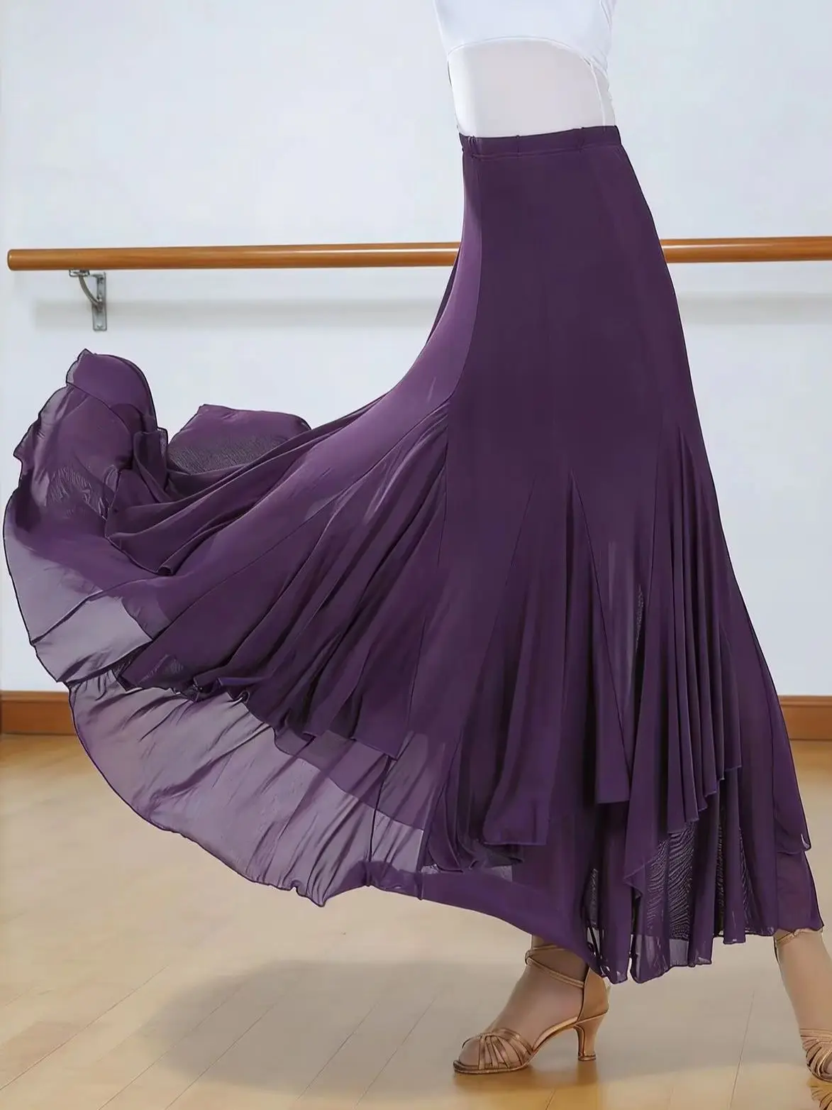 Eleganter Ballsaal-Tanzrock Walzer-Partykleid Langer Schwingrock aus Mesh