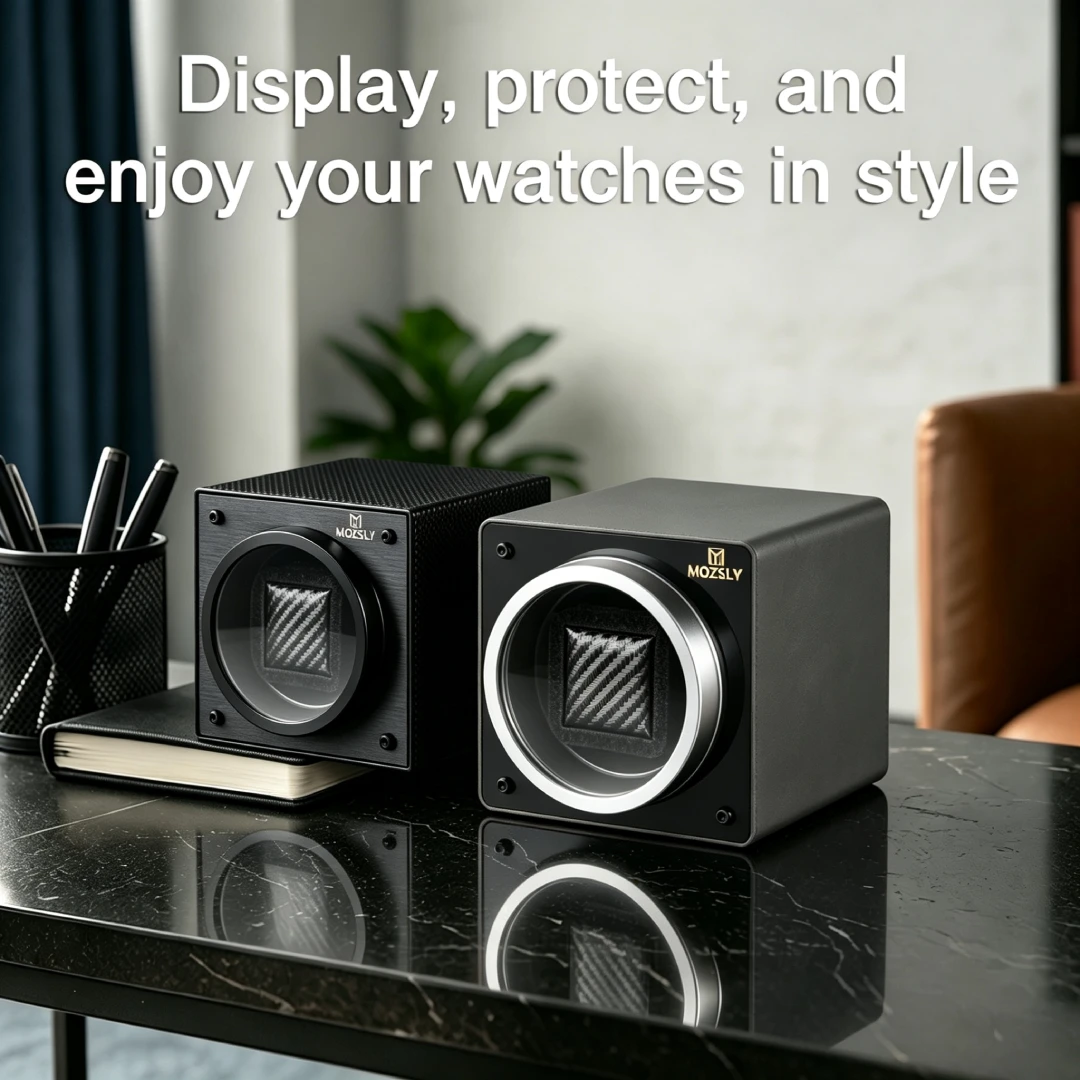 Mozsly Luxury Single Watch Winder, Japanese Quiet Motor & Anti-Magnetic, 20dB 12 TPD Custom Programs & 3 Rotation Modes, Dual Power Modular, for Display Case, Fits Rolex Omega