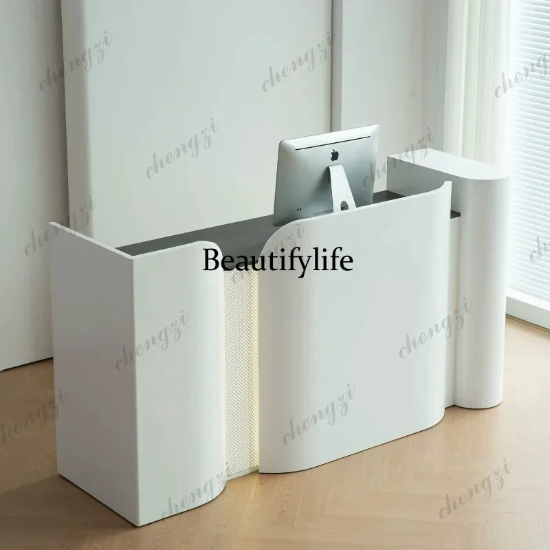 NQ52 Hotel Reception Desk White Painted Clothing Store Cashier Bar Beauty Salon Welcome Desk with Lights