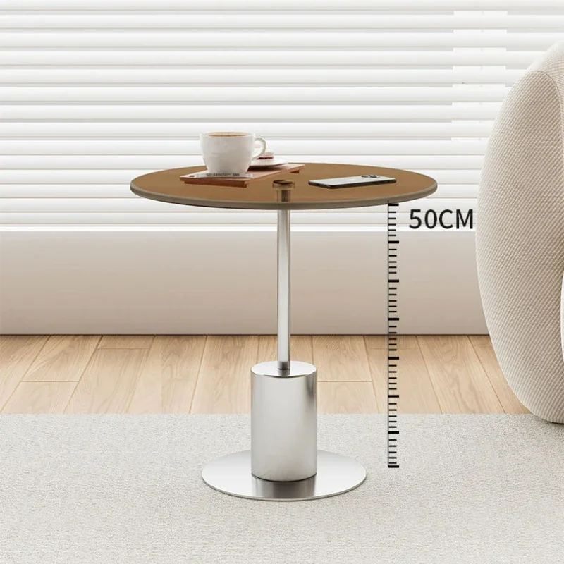 Mesa lateral de sofá de luxo acessível Mesa de chá criativa Mesa redonda pequena de aço inoxidável Mesas de café Mesa de vidro temperado